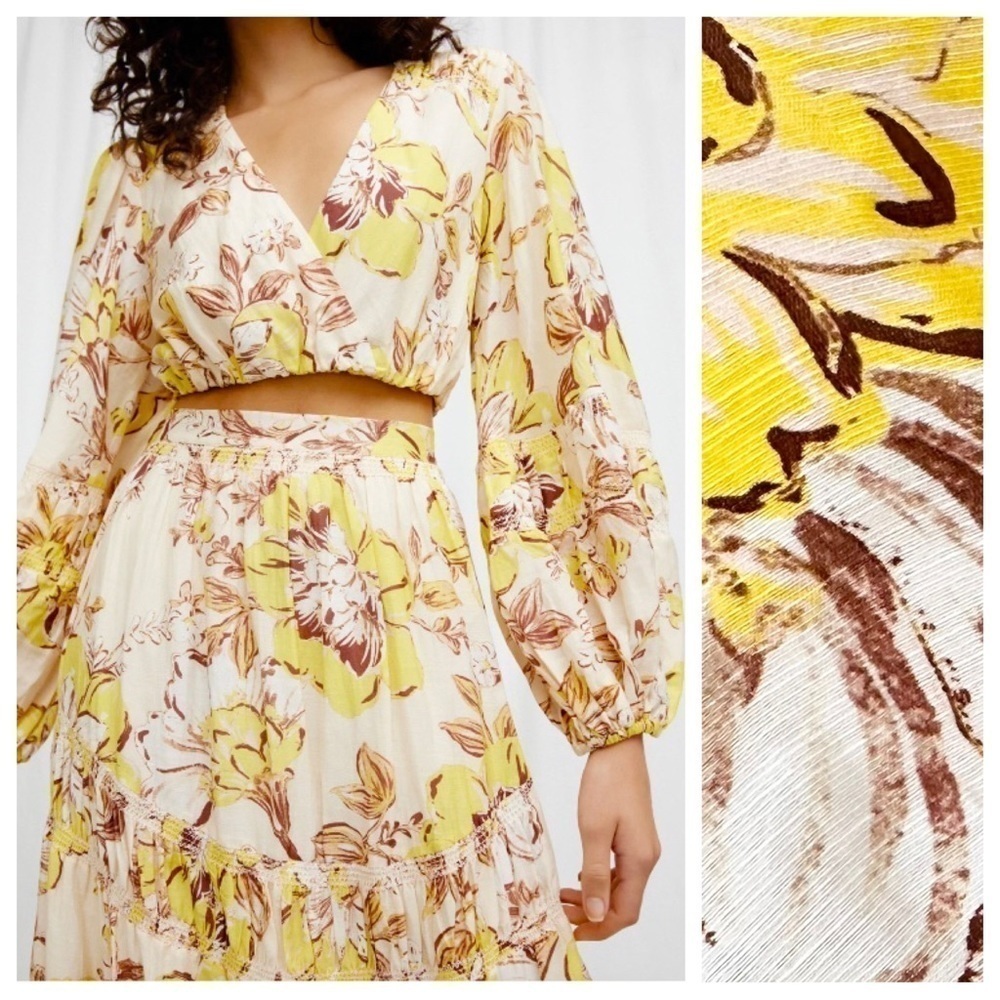 NWOT Significant Other top linen yellow flower crop blouse shirt Aisha Revolve 4